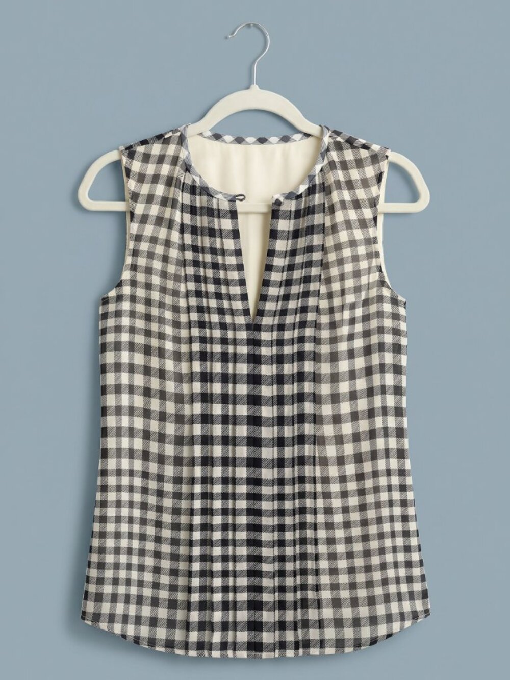 J.Crew Black White Gingham Sleeveless V-Neck Blouse